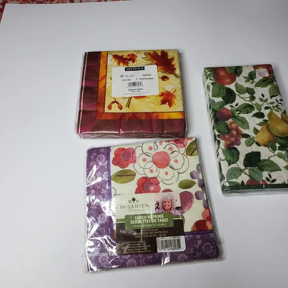 Lot Of 3 New Sealed Napkin Lot Dinner Lunch Napkins Paula Deen, Artstyle, Gibson